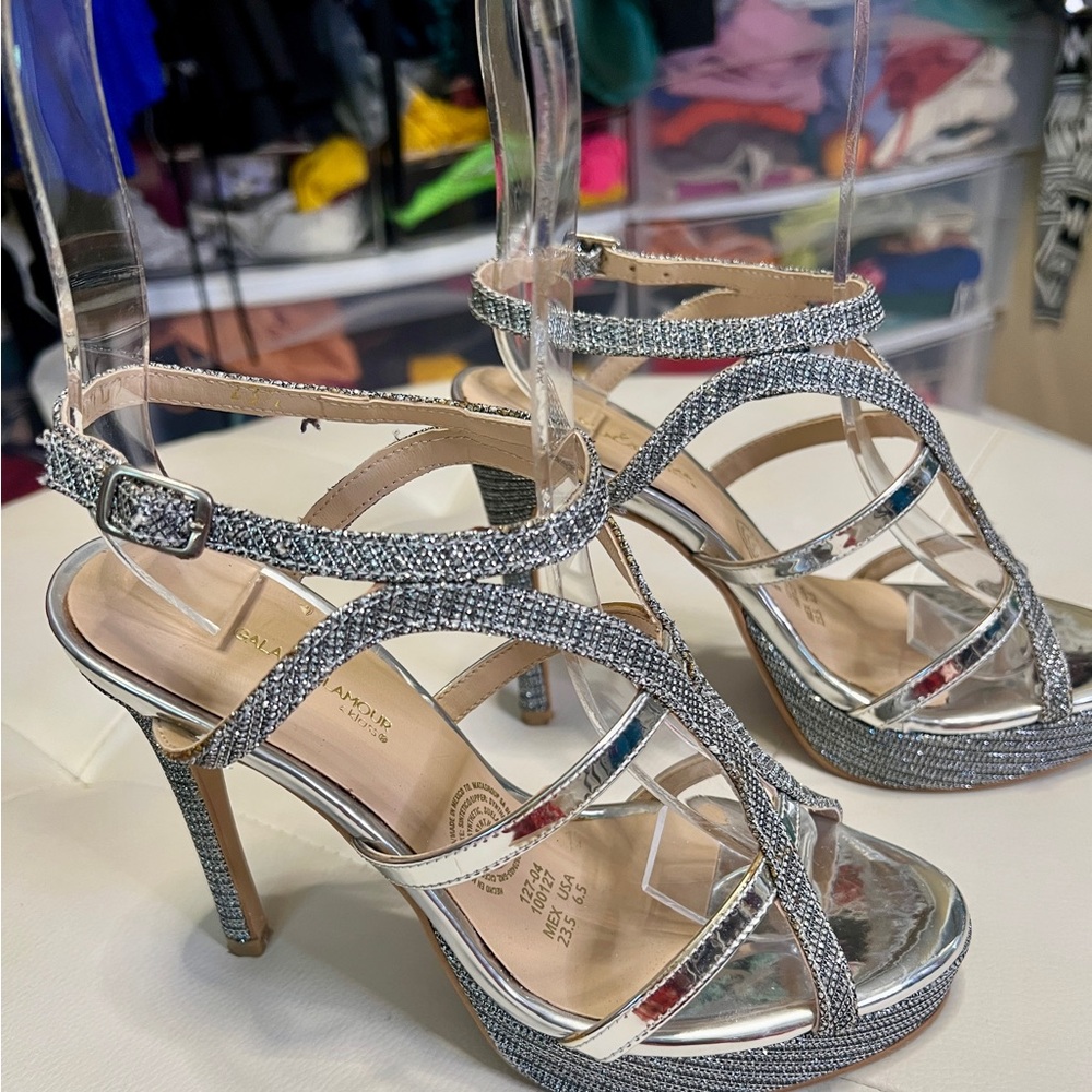 Silver Strappy High Heel Sandals